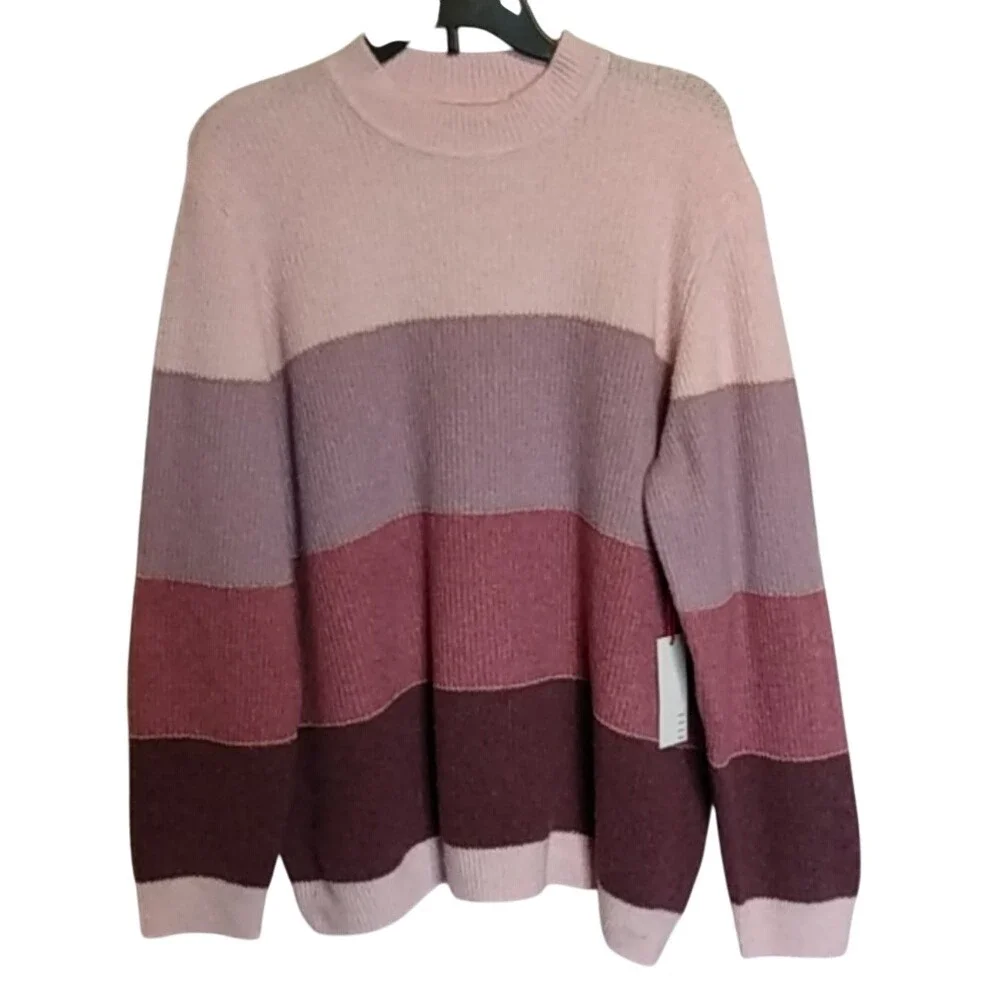 ELLE Women's Stripe Sweater Size XXL Pink Purple Burgundy‎ Sparkle